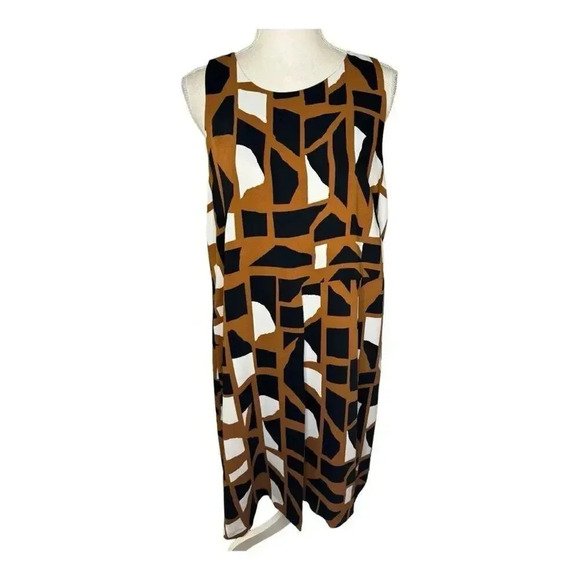 Alfani Dresses & Skirts - Alfani Women's Size 14 Sleeveless Geometric Print‎ Shift Dress Brown & Black